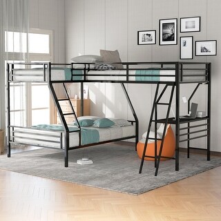 Twin over Full Bunk Bed with a Twin Size Loft Bed attached,with a Desk ...